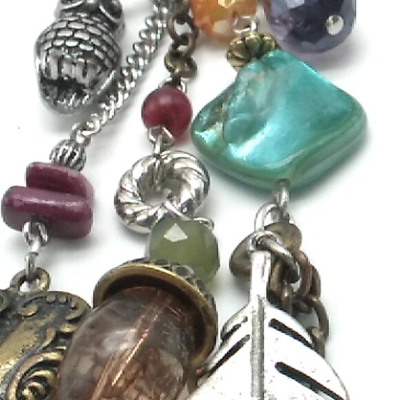 M&S Long Boho Charm Necklace Mixed Metals Colorful Beads Nature-Inspired Dangles - Picture 9 of 16